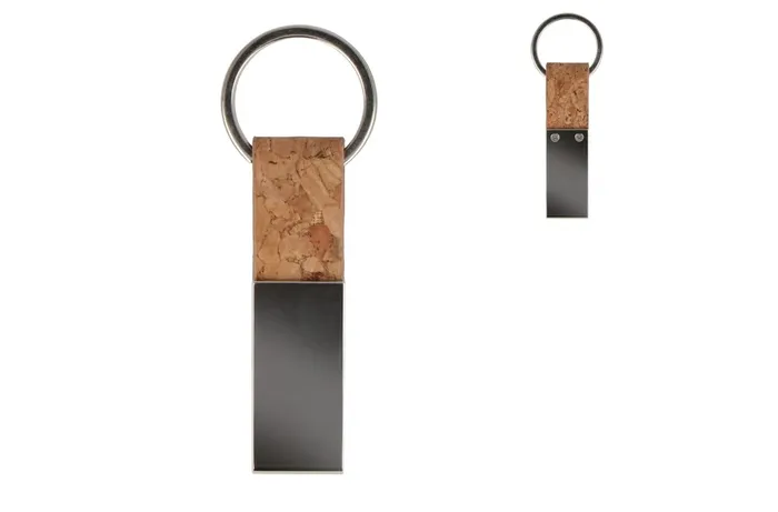 Keyring Cork & Metal rectangular