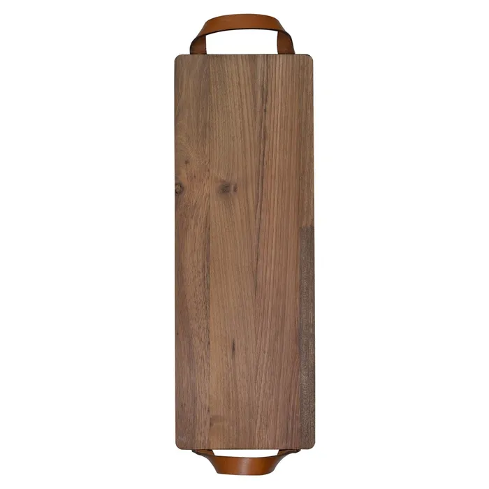 Plank met leren handvaten walnoot 48x17 cm