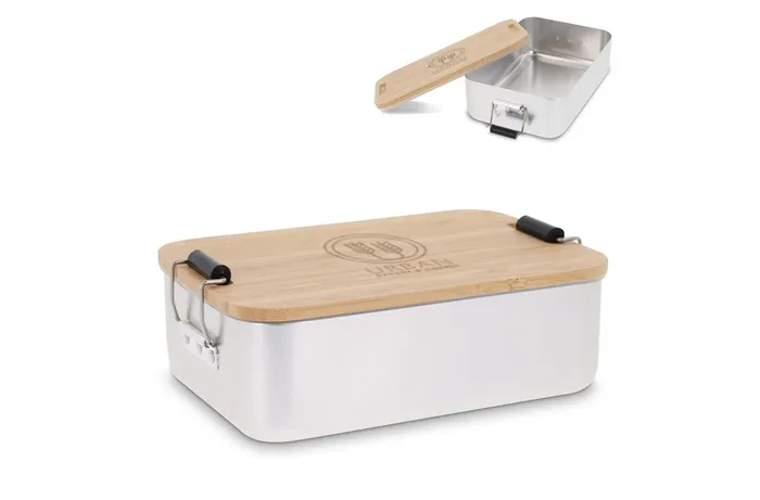 Lunch box aluminium with bamboo lid