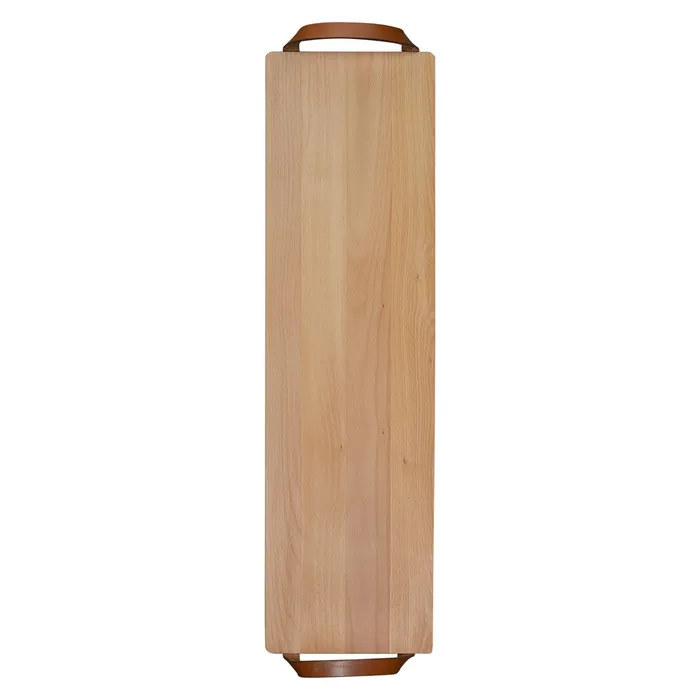 Plank met leren handvaten beuken 69x19 cm