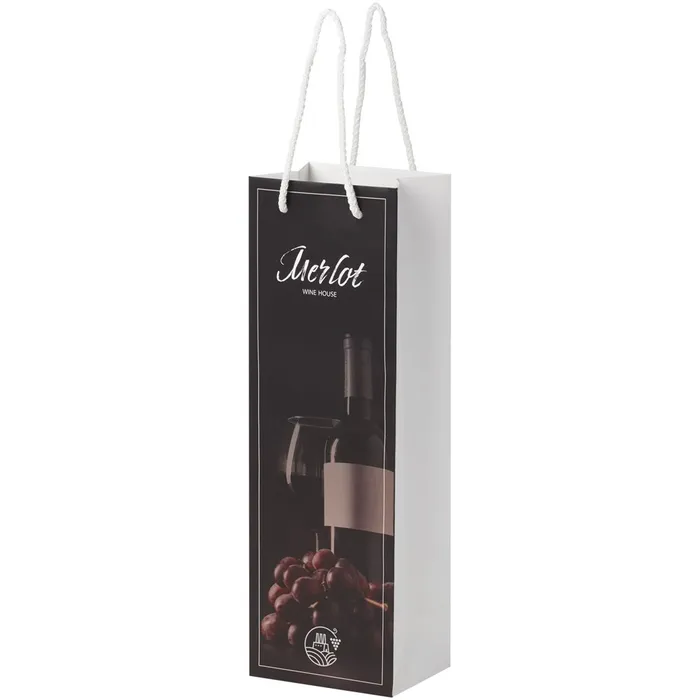 Handmade 170 g/m2 integra paper wine bottle bag with plastic handles