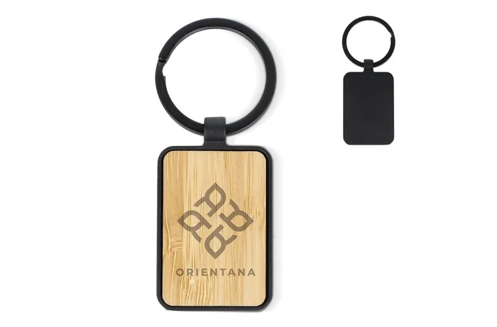 Bamboo and metal keychain rectangle