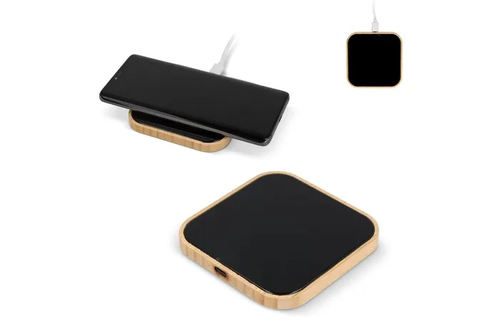 Wireless charger bamboo & glass 10W