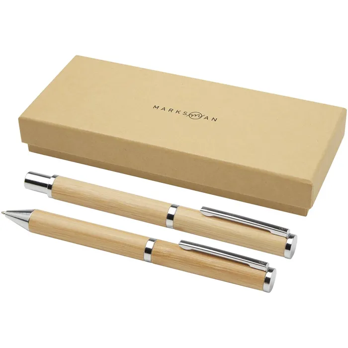 Coffret cadeau stylo bille et stylo roller Apolys en bambou (encre noire)