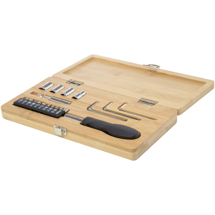 Rivet 19-piece bamboo/recycled plastic tool set