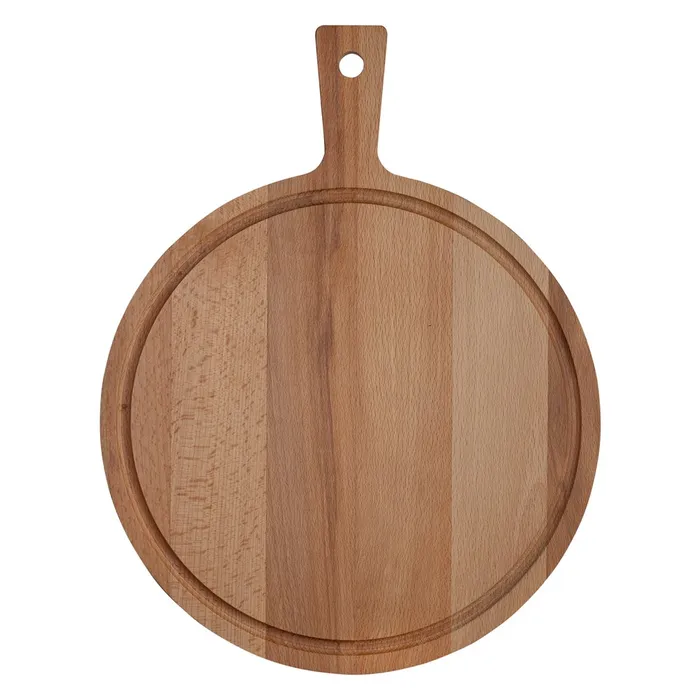 Cutting board round with handle and juice channel beech 29 cm