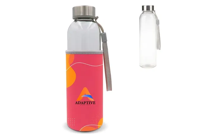 Water bottle glass with custom made sleeve 500ml