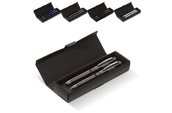 Pen set 2 stripes barrel metal