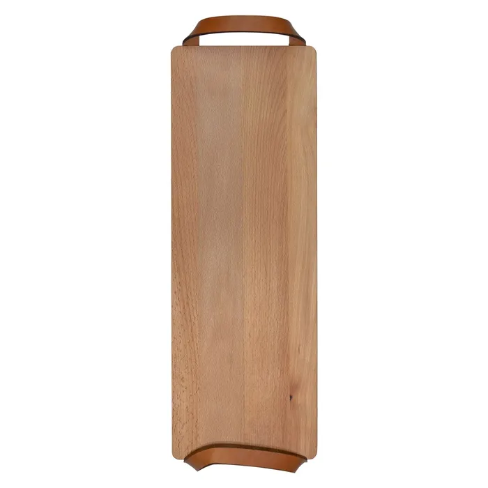 Plank met leren handvaten beuken 48x17 cm