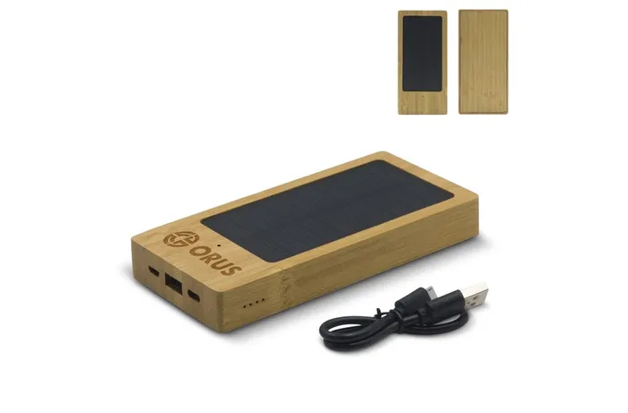 Powerbank bamboo with solar panel 8.000mAh