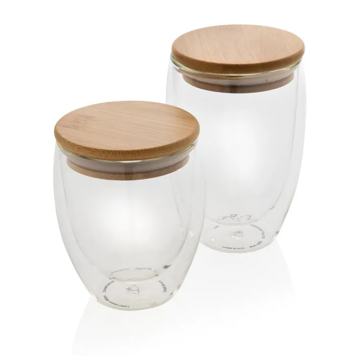 Set de 2 Verres double paroi 350ml avec couvercle en bambou