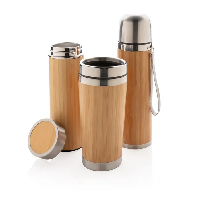 Bamboo vacuum travel flask