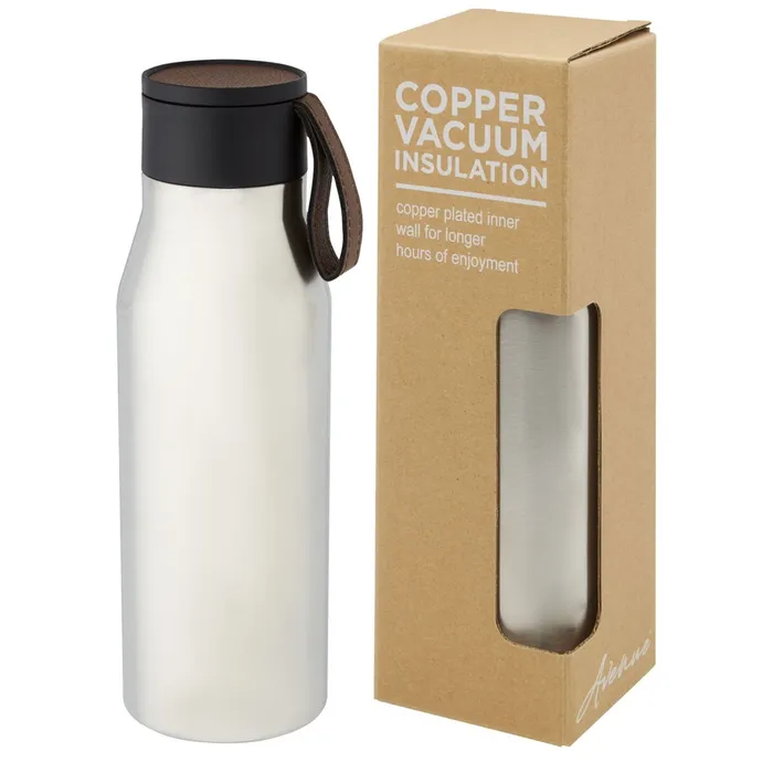 Ljungan 500 ml copper vacuum insulated stainless steel bottle with PU leather strap and lid