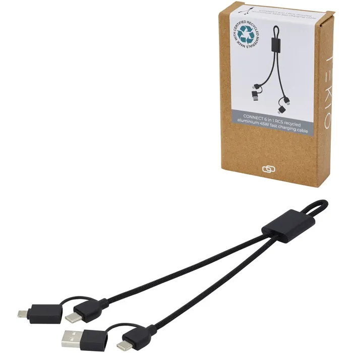 Connect 6-in-1  aluminium 45W snellaad- en gegevensoverdrachtkabel