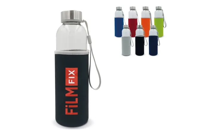 Water bottle glass with sleeve 500ml