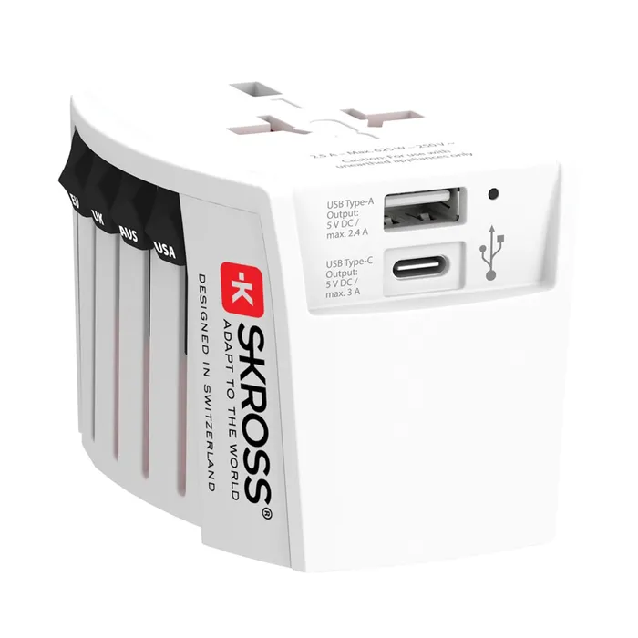 SKROSS Adaptateur de voyage universel MUV 2-Pôles avec USB