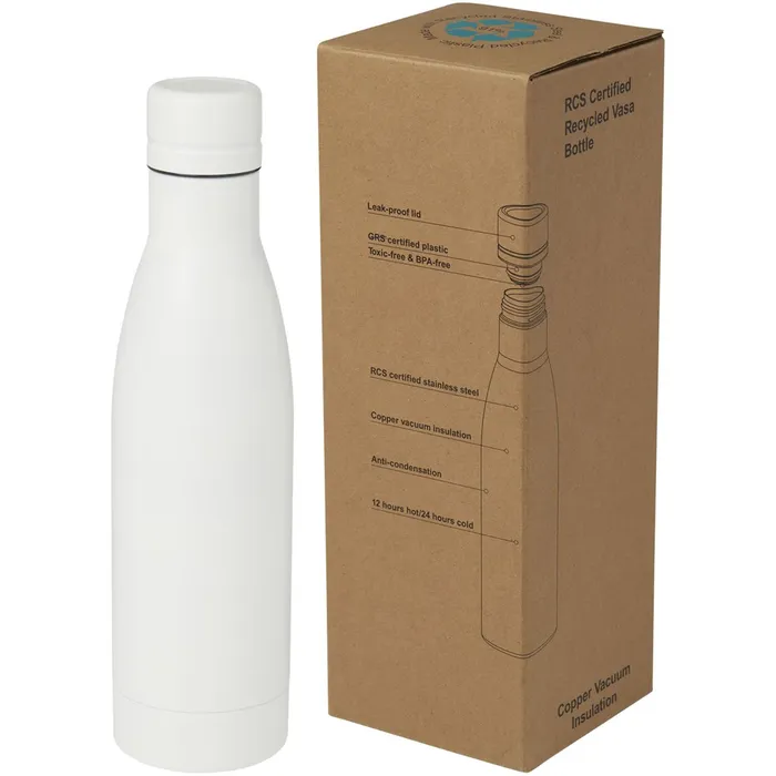 Bouteille isotherme Vasa en acier inoxydable recyclé certifié  de 500 ml avec isolation par le vide et couche de cuivre